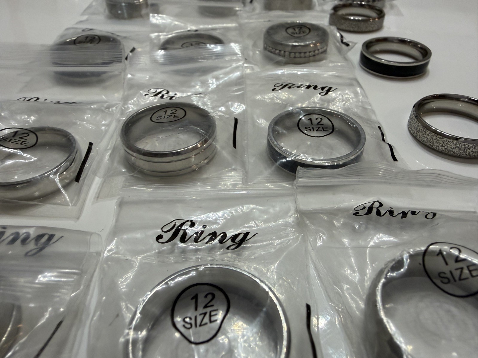 Men’s – Set of 17 Total, Stainless Steel Silver Rings. Size 12. Brand New, Clean