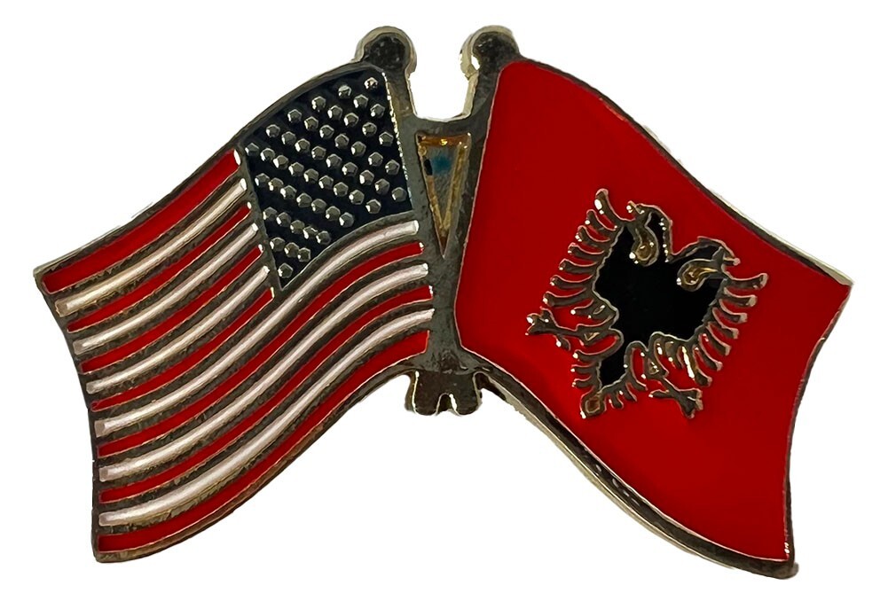 (2 PACK) USA American Albania Friendship Flag Bike Hat Cap lapel Pin
