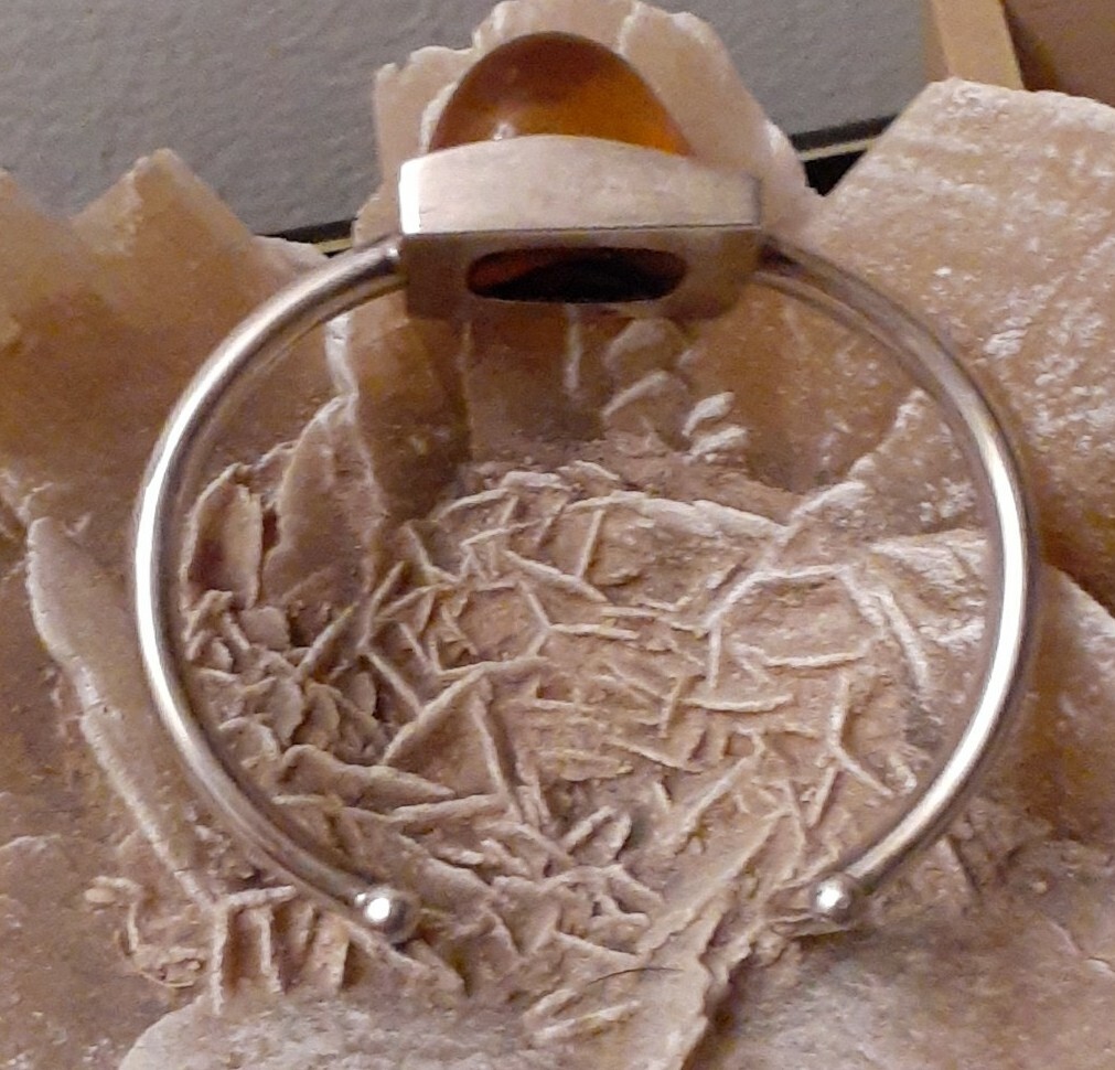 Vintage Sterling Silver Polish Honey Amber Cuff Bracelet Size Large