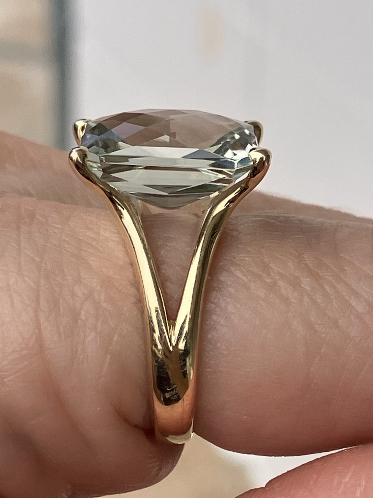 Effy 14K Gold Green Amethyst Cocktail Ring Large 13.9mm Cushion Cut Size 7, 7g