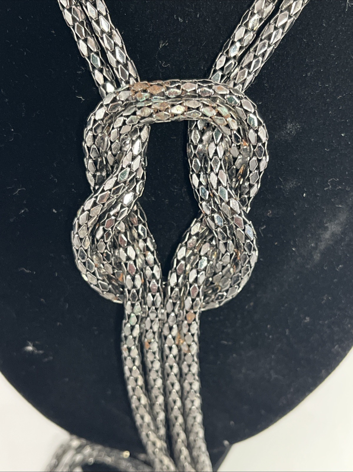 Vintage Gunmetal Knotted Mesh Chain Long Sautoir Flapper Statement Necklace