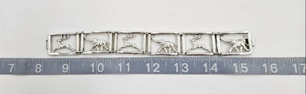 Martin Elmblad Sweden Sterling Reindeers Elephants Panel Link Bracelet 1946