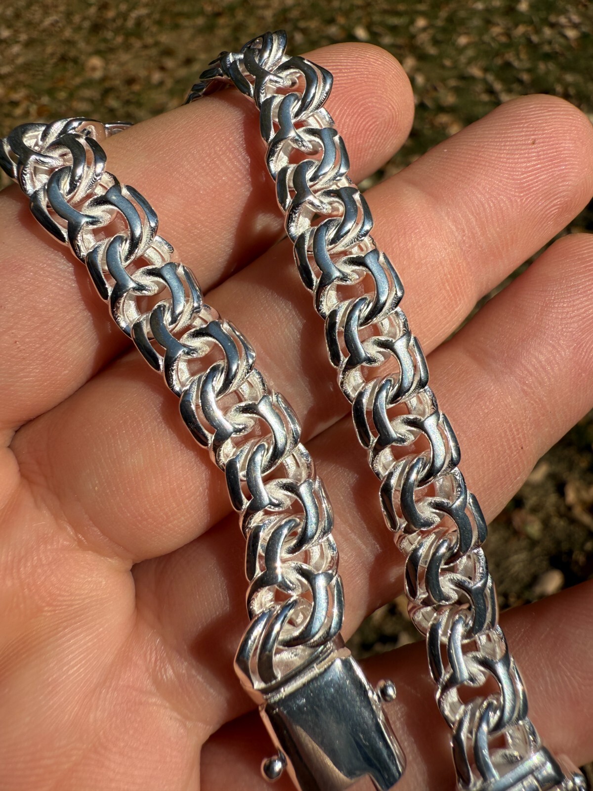 Real 925 Sterling Silver Handmade 9mm Cuban-Byzantine Chainmaille Chain Necklace