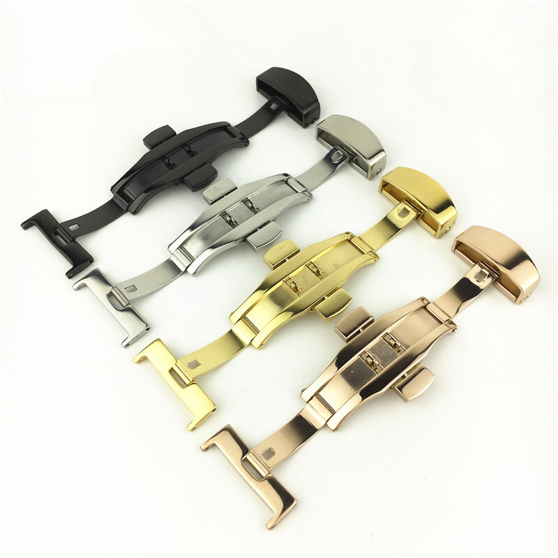Stainless Steel Watch Clasp Double Push Butterfly Buckle 12 14 16 18 20 22mm