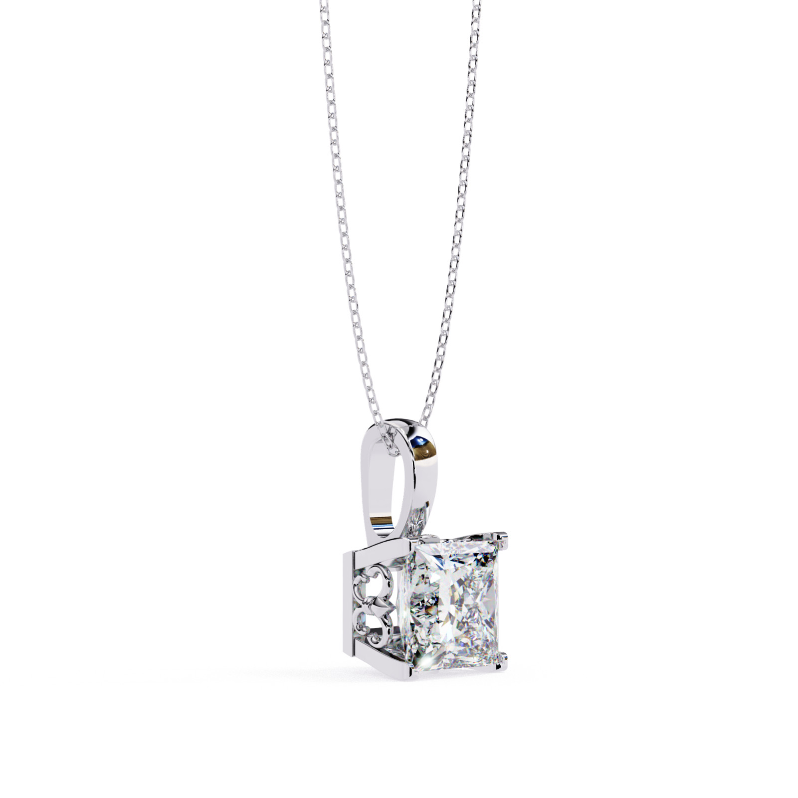 Beautiful Princess Diamond Pendant Made In 14 KT Gold Studded With Lab Created