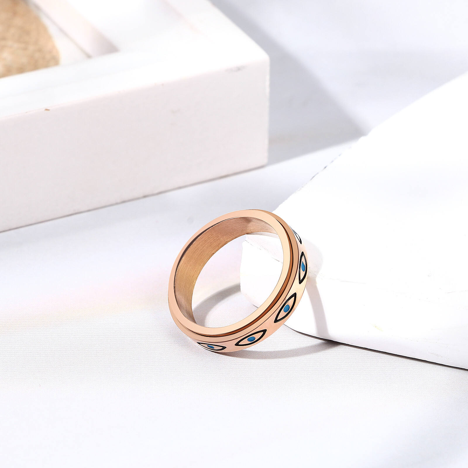 Evil Eye Spinner Ring Anti Anxiety Fidget Stainless Steel Rotate Band Men Women