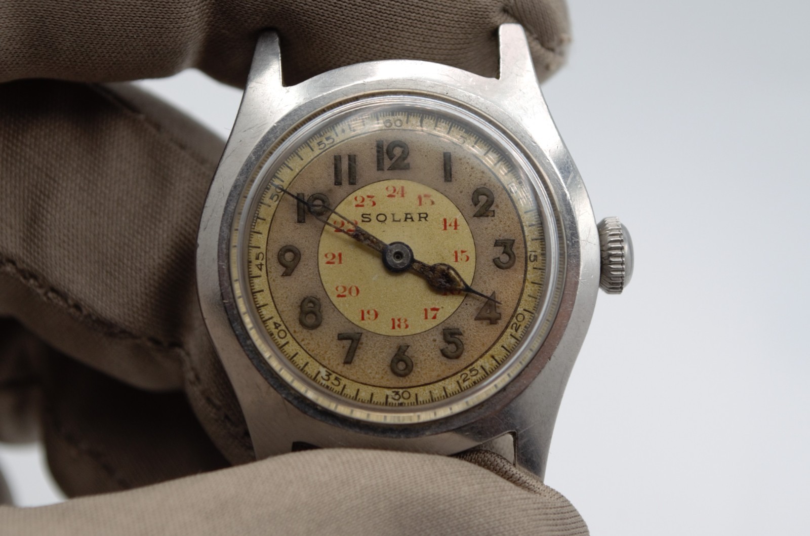 1940’s SOLAR Eaton Military Swiss Manual Watch 15 Rubies 30mm Original