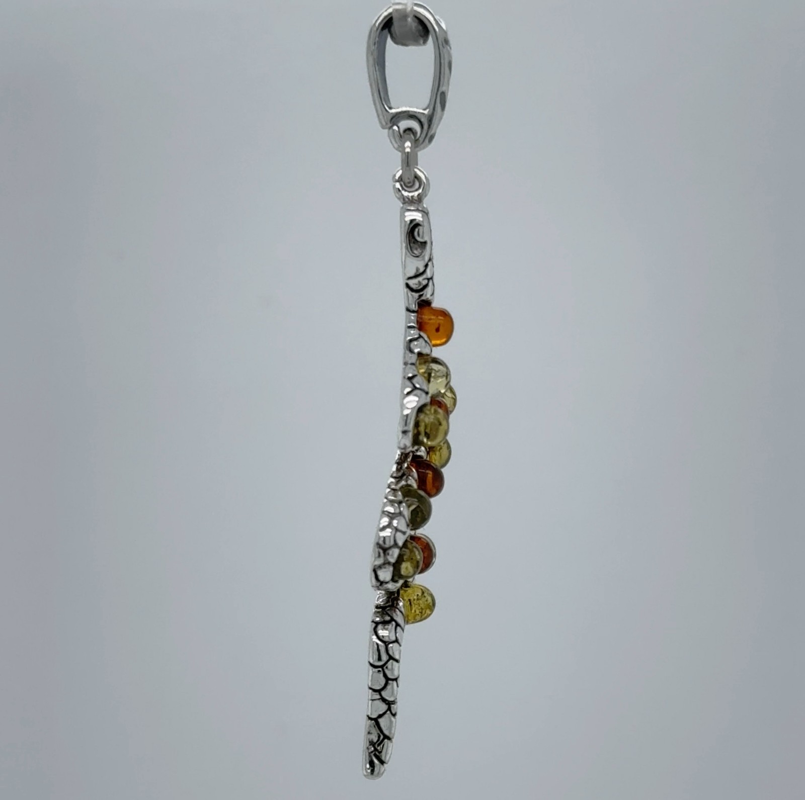 Multi-Color BALTIC AMBER Snake Pendant – 925 STERLING SILVER Necklace #4573e