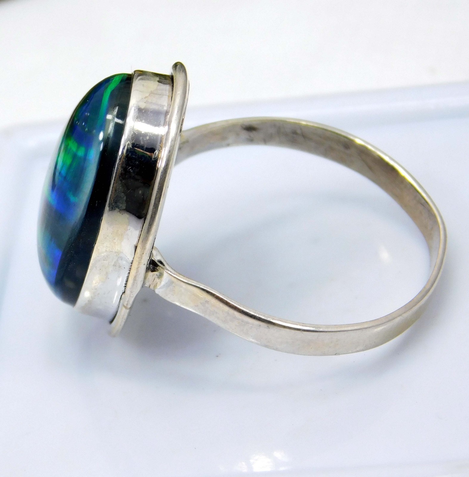 22.65 Ct Natural Australian Aura Opal Ring 925 Sterling Silver Handmade