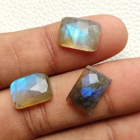 Natural Blue Labradorite Rectangle Rose Cut 6x8mm To 12x16mm Loose Gemstone