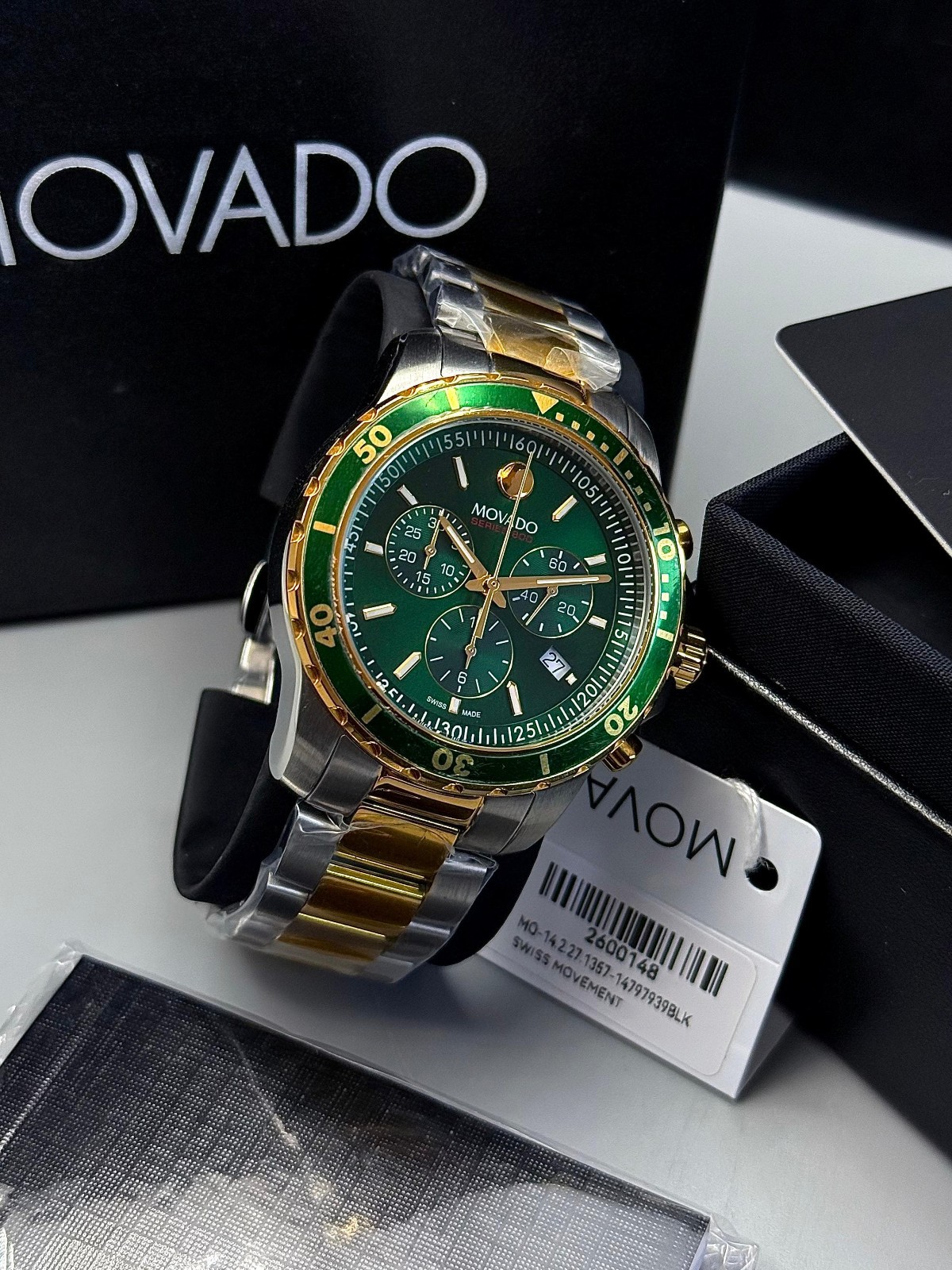Movado 800 Series Green Dial Chronograph Two-Tone Men’s Watch 2600148 Swiss