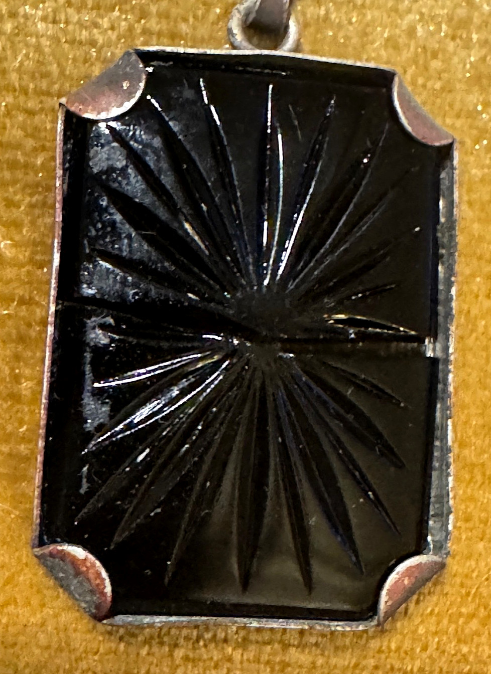 Antique Ornate Border with Black Onyx Mourning Pendant Etched Cross & Star Prism