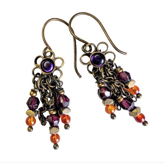 Boho Earrings Blue Green Purple Orange Pink Red 2-2.25″ Drop