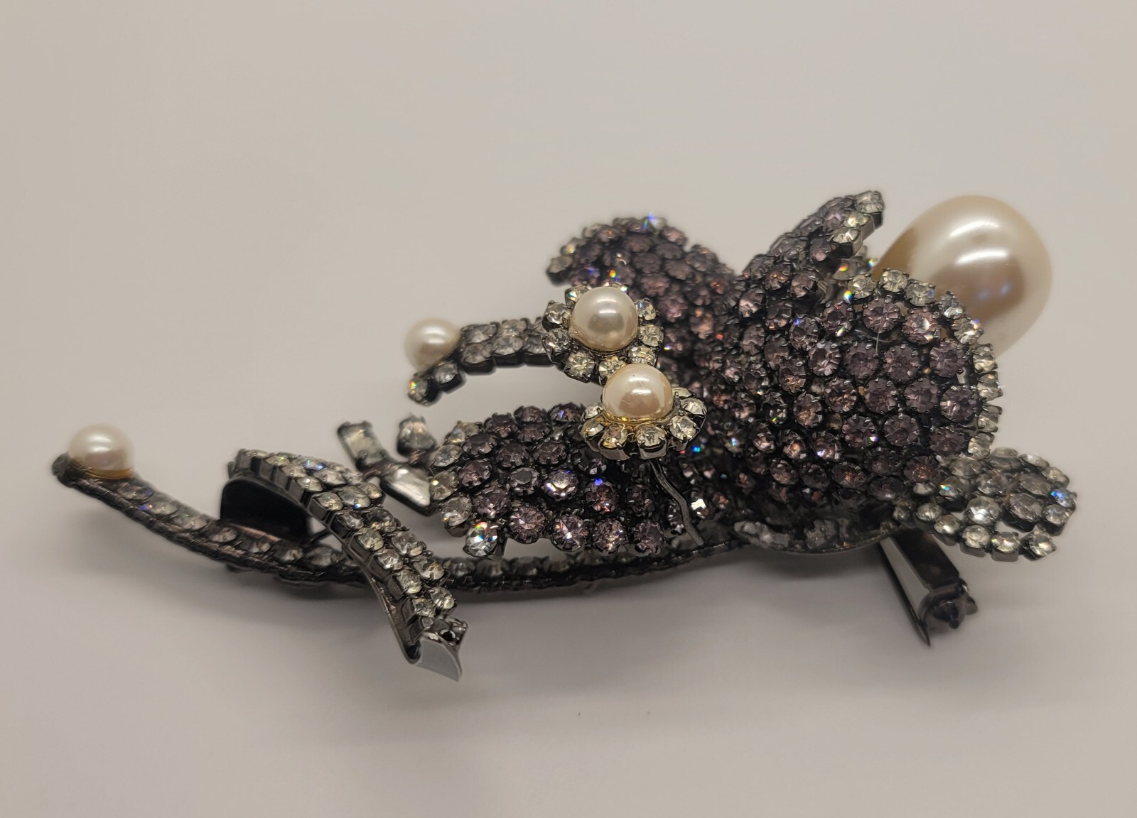 Lawrence Vrba Stunning Large Rhinestone Purple Flower Pin Brooch See Description