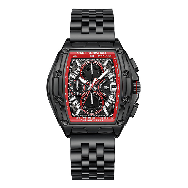 MARK FAIRWHALE Tonneau Multi functional Calendar Night Light Quartz Men’s Watch