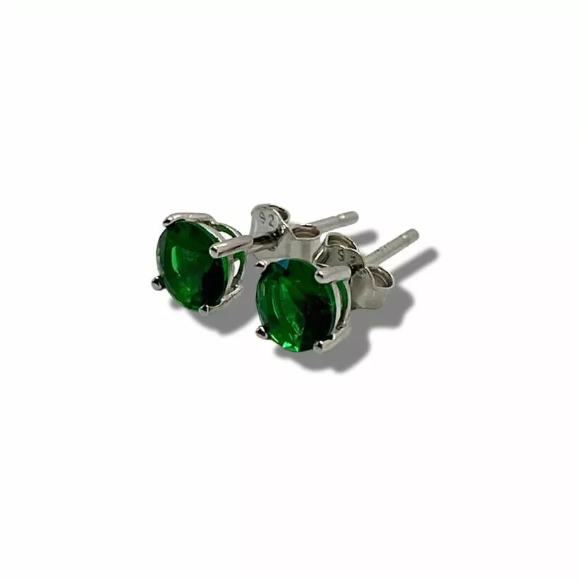 White Gold Finish 4mm Green Emerald Stud Earrings Gift Box Included Free Postage