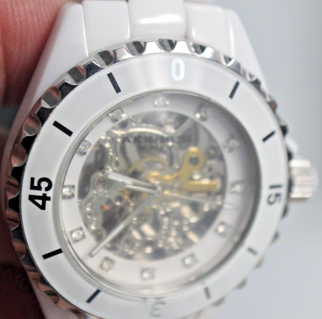 Exquisite AKRIBOS XXIV White Ceramic Automatic Women Watch AK508WT