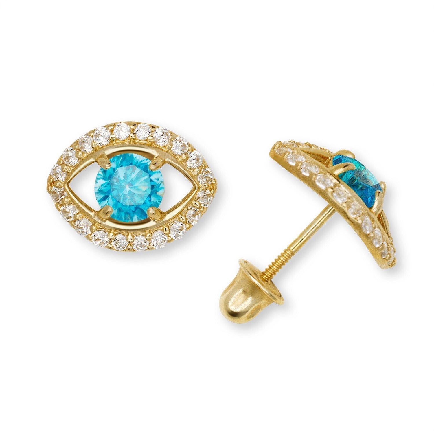14k Yellow/White CZ Stud Earrings Screwback