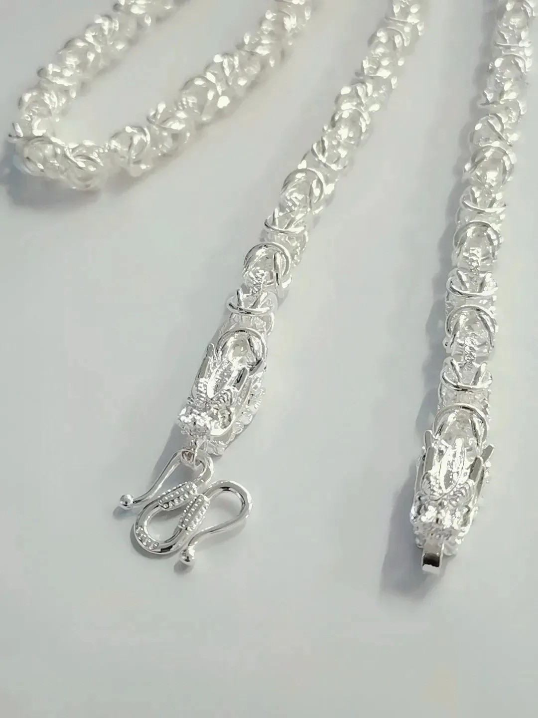 Sterling Silver Necklace For Men Classic 8mm Round Faucet Dragon 60cm Charm