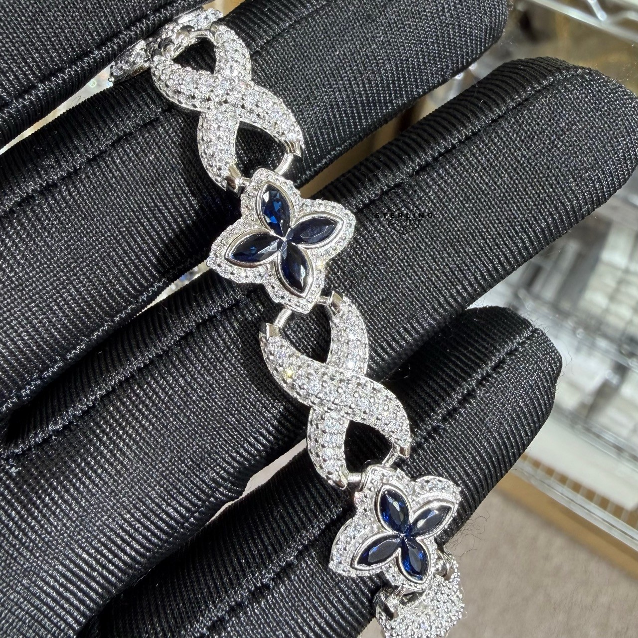 925 Sterling Silver Blue Marquis Infinity Bracelet 14mm 8″ Hip Hop Bling Mens
