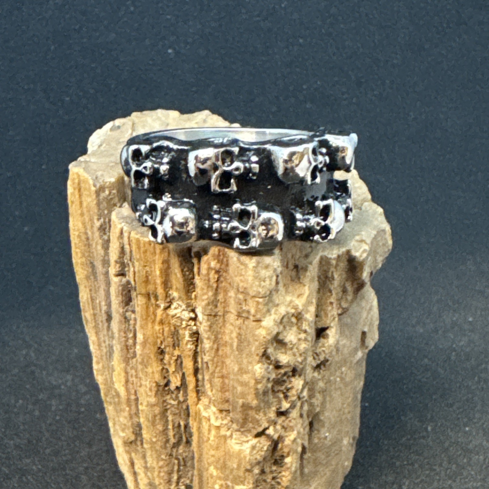 Double Ring of Skulls Stainless Steel Ring 12mm Face Width 6mm Band