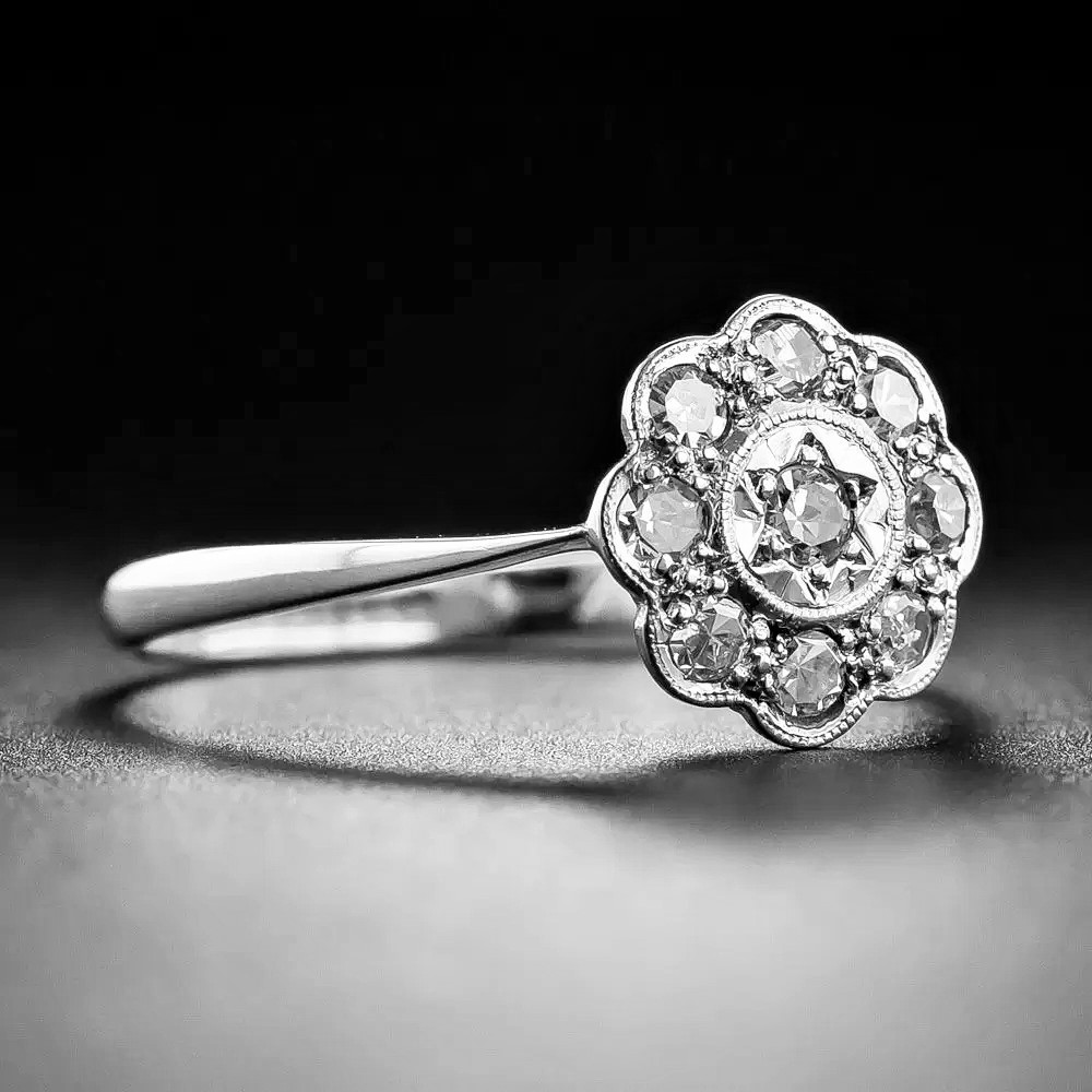 0.36Ct White Round Cut Bezel Set Flower Style Engagement Wedding Ring 925 Silver