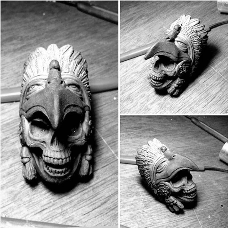 Skull-Face Aztec Warrior Stainless Steel Pre-Columbian Meso-American Silver Ring