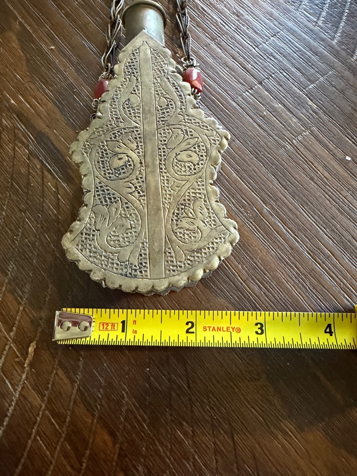 ANTIQUE BEDOUIN LARGE SILVER TONE KOHL FLASK NECKLACE
