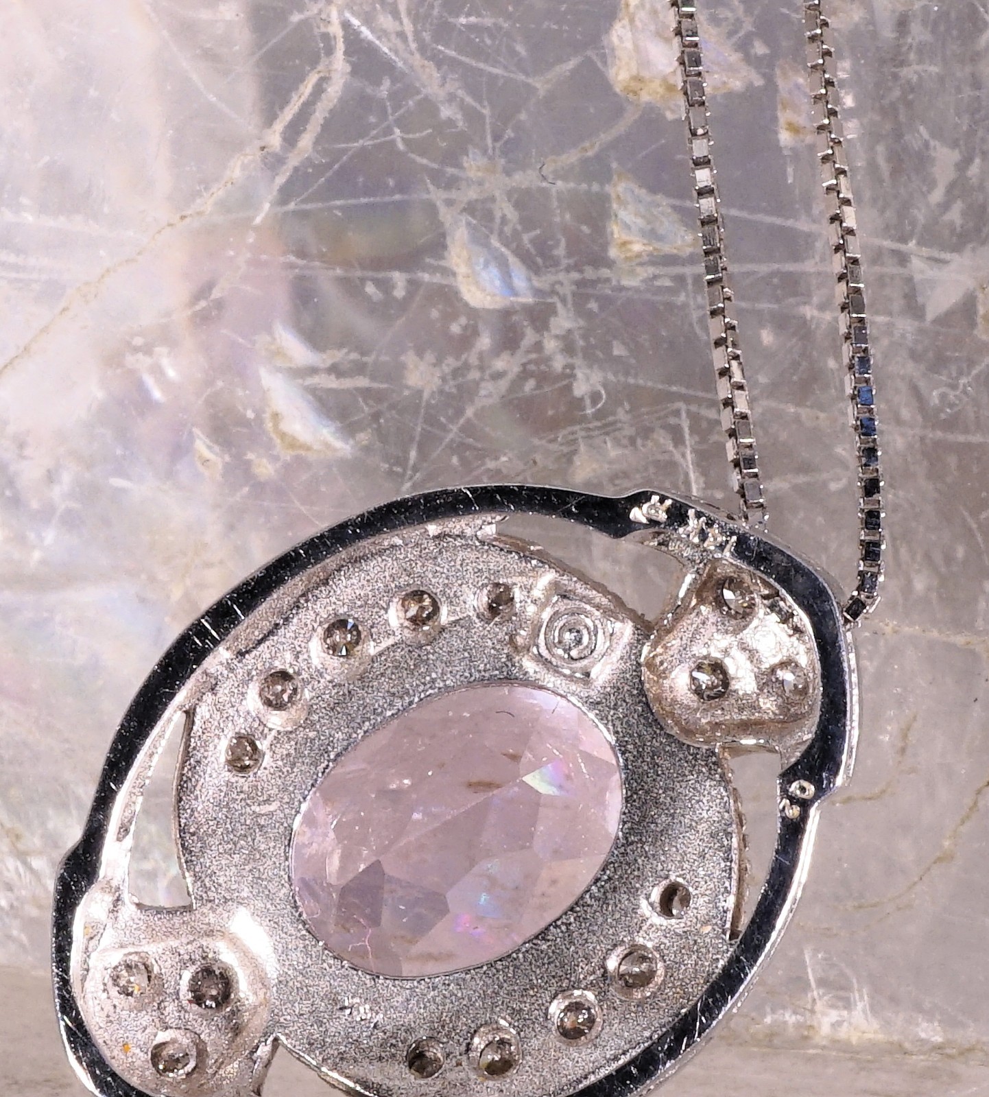Natural Afghan Kunzite slide Pendant 14k Solid White Gold 2.66ct With Diamonds