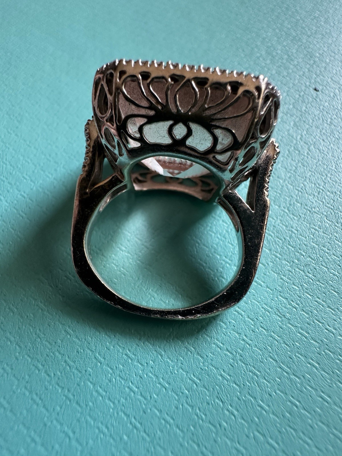 Vintage Estate 18k White Gold Pink Topaz And Diamond Cocktail Ring 4.5
