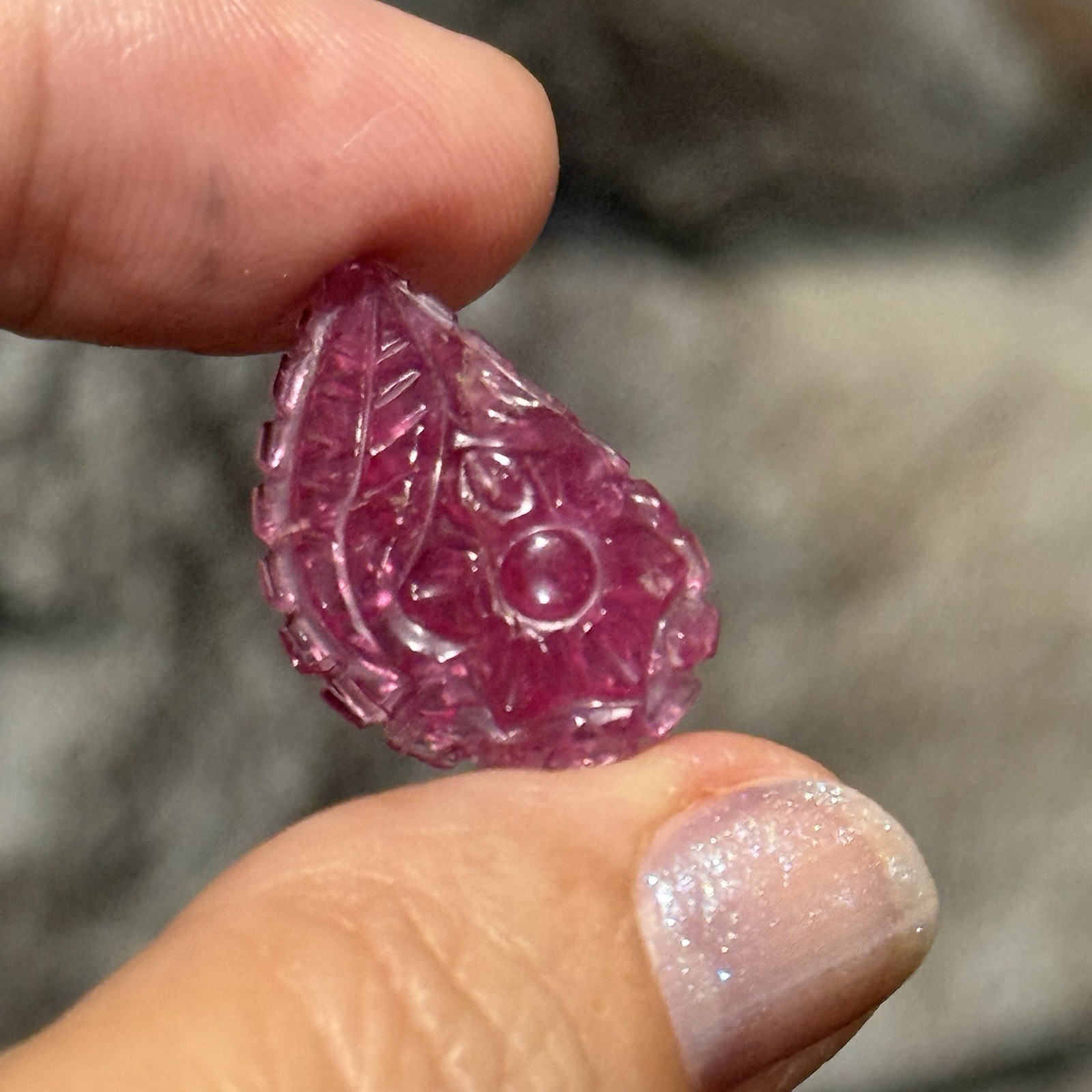 11.45ct 23.8c15.2×4.5mm Carved Rubelite Pink Tourmaline Flat Back Cabochon Gem