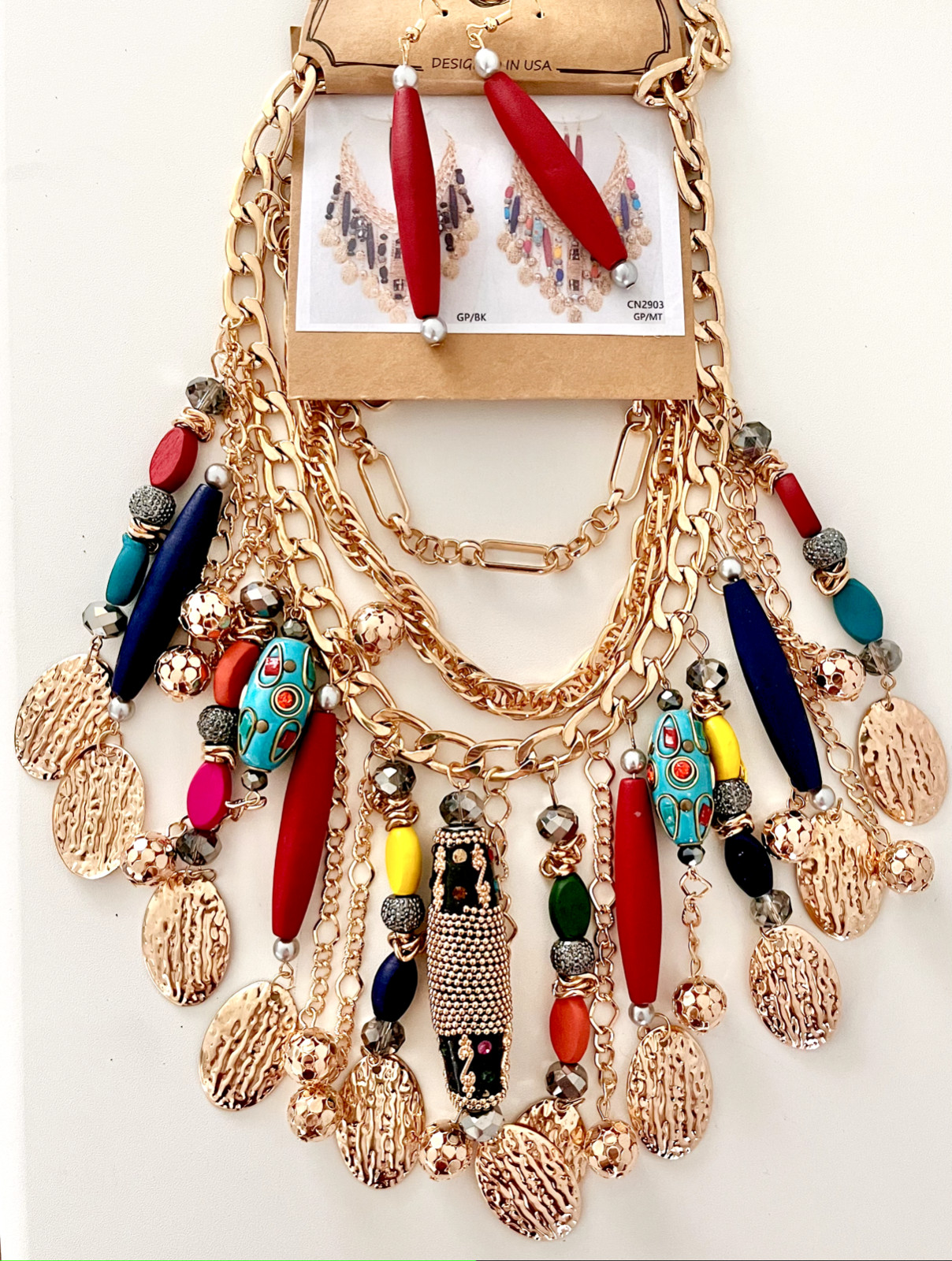 Multistrand Layered Chunky Bib Multicolor Statement Necklace Set Bohemian Style
