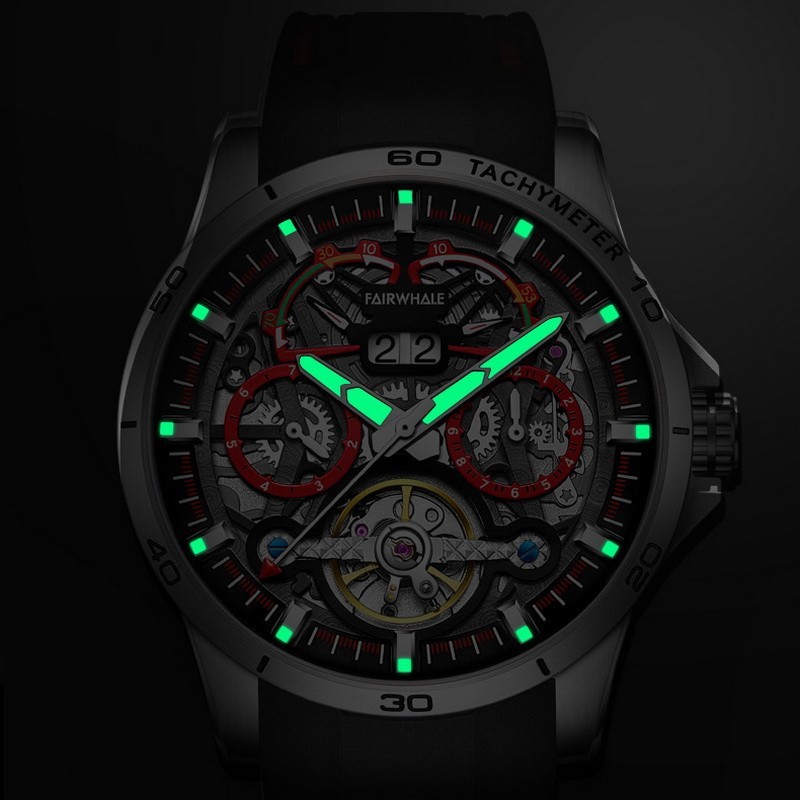 MARK FAIRWHALE Men Tonneau Multifunction Tourbillon Mechanical Automatic Watch