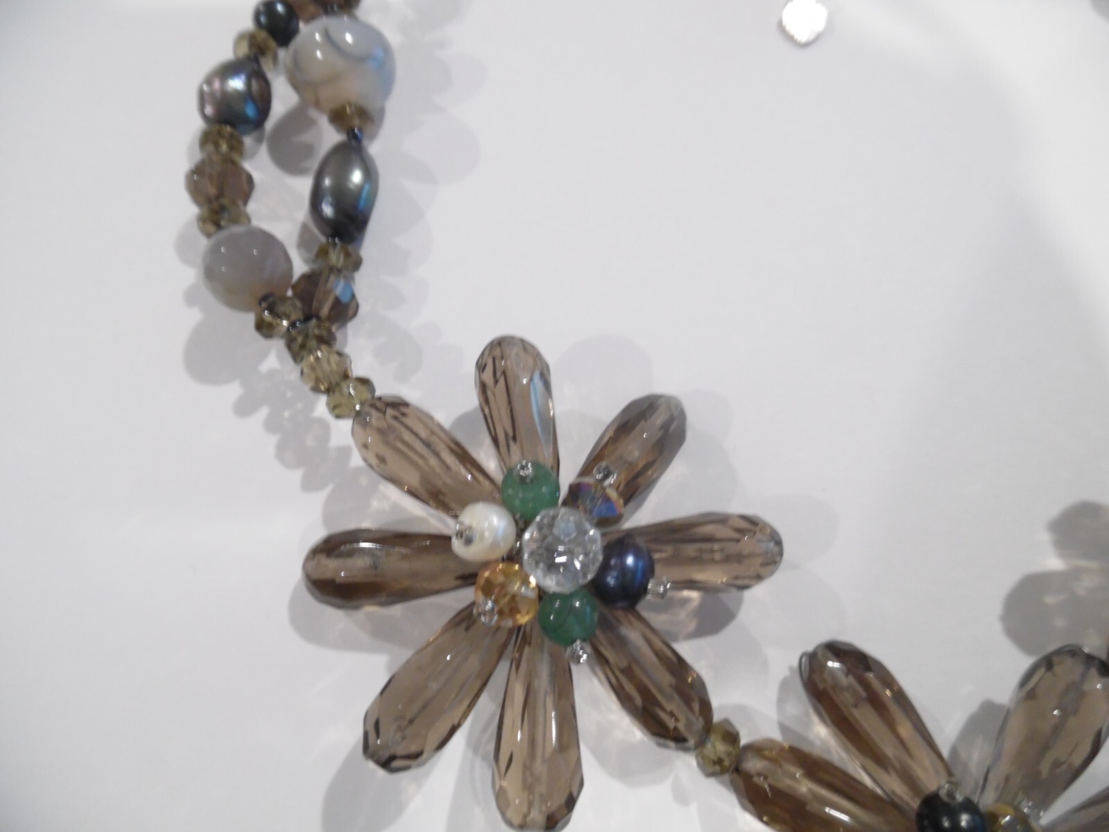 Beaded Cluster Statement Necklace Gemstone and Crystal Art Glass- Gorgeous! Wow!