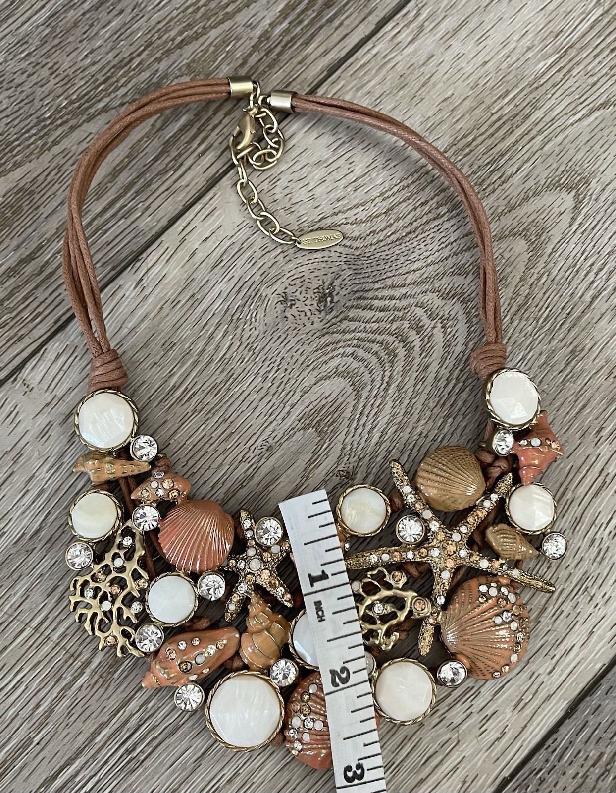 ST THOMAS Nautical Shell Beach Ocean Theme Statement Bib Necklace 18” to 20”