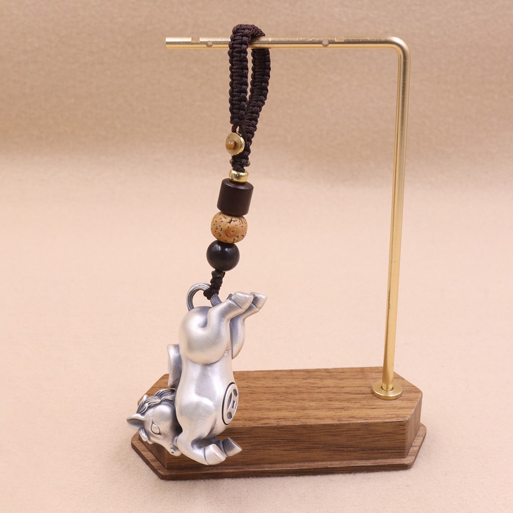 Pure S999 Fine Silver Carved Yuanbao Running Zodiac Horse Pendant 34-35g 1.7in