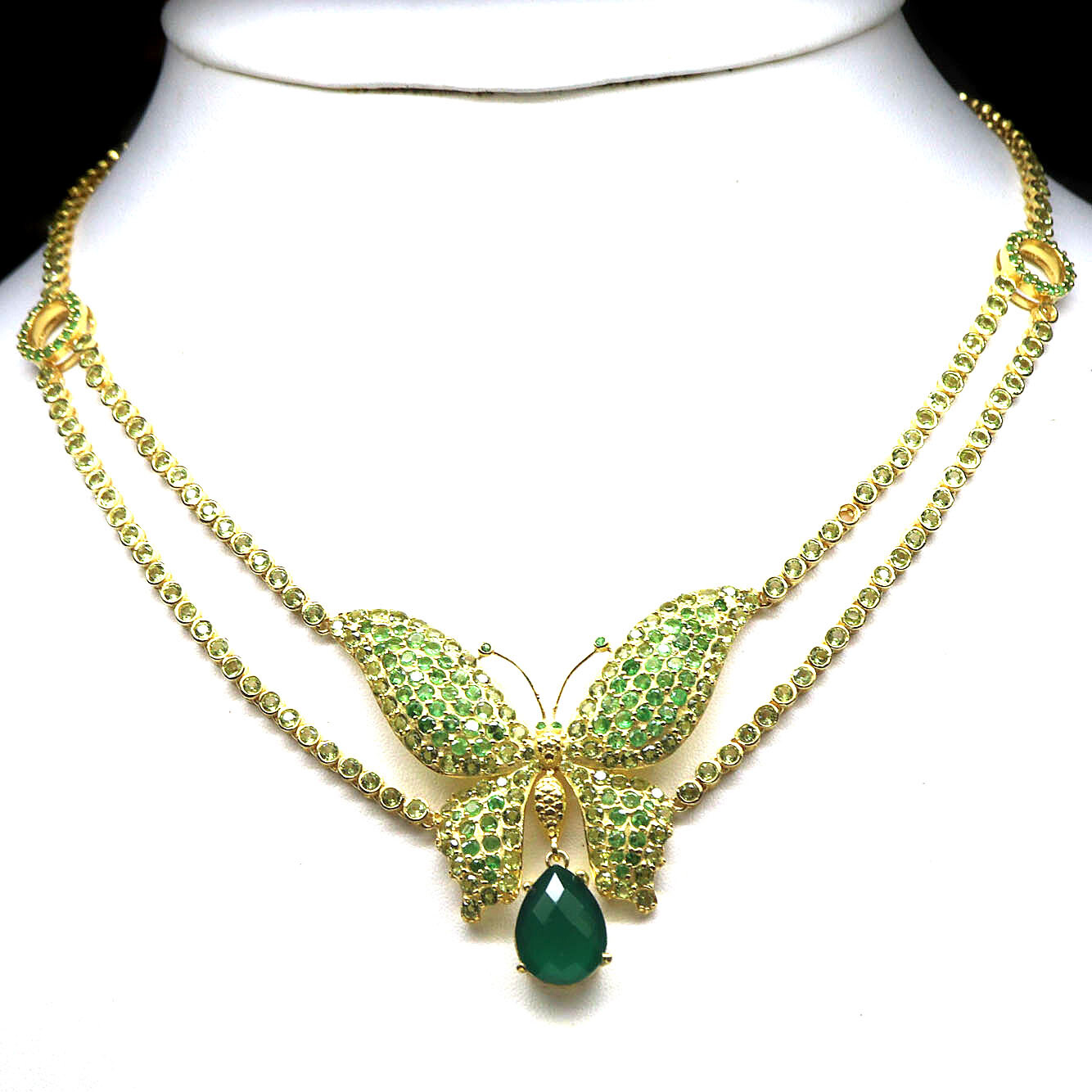 Gemstone Green Agate, Tsavorite , Peridot & Citrine Necklace 20″ 925 Silver
