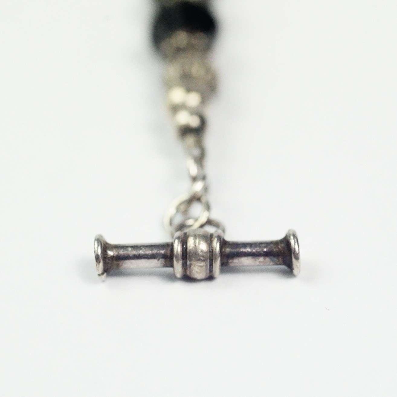 Vintage Sterling Silver Black Crystal Beaded Toggle Clasp Bracelet 7.36”