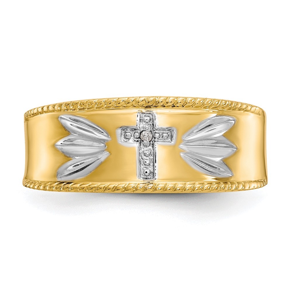 10k Yellow Gold & White Rhodium .01ct. Diamond Cross Wedding Band Ring Size 10