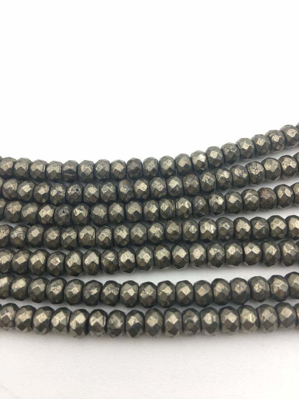 Pyrite Faceted Rondelle Beads 2x4mm 3x4mm 3x5mm 4x6mm 5x8mm 6x10mm 15.5″ Strand