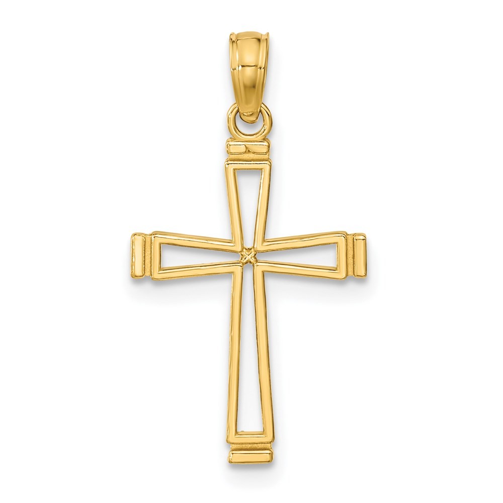 14k Yellow Gold Cut-out Cross Charm Pendant L 26.15mm, W 13.55mm