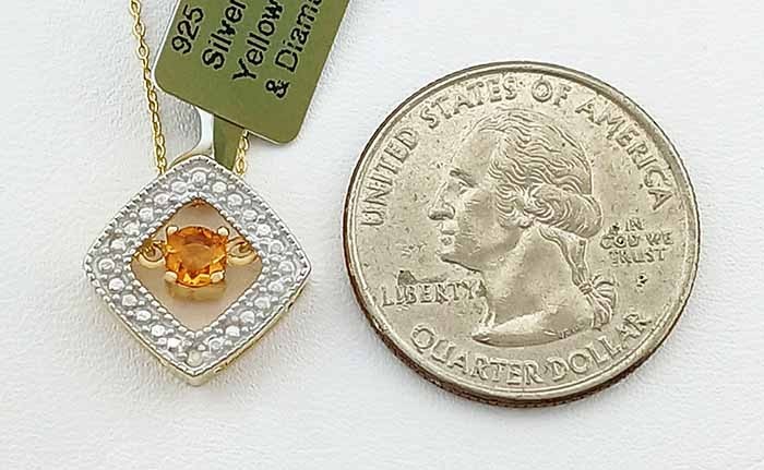 GENUINE 0.23 Cts YELLOW TOPAZ & DIAMOND NECKLACE 14K YELLOW GOLD PLATED (.925)
