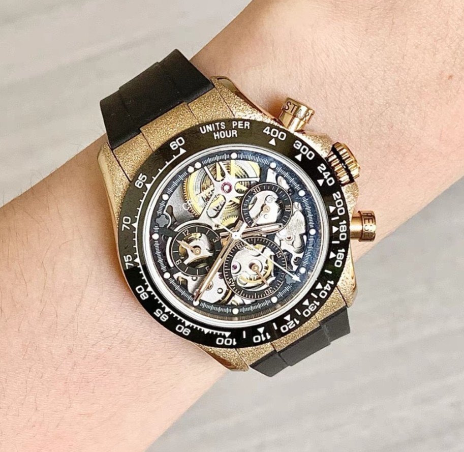 CRONUSART Men Chronograph Watch 42mm Automatic Mechanical Wristwatch Skeleton