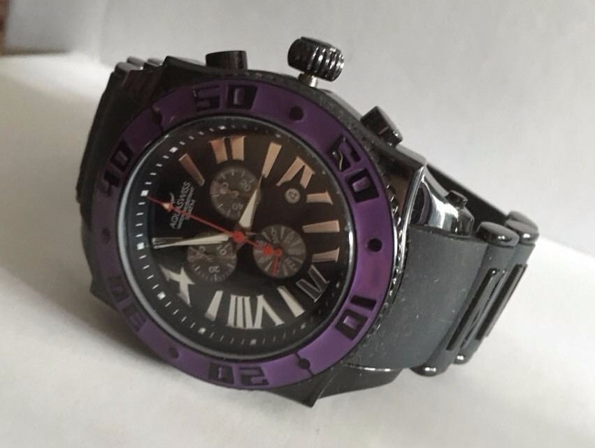 AQUASWISS Chronograph SWISSport Swiss mens Watch black purple 50mm New