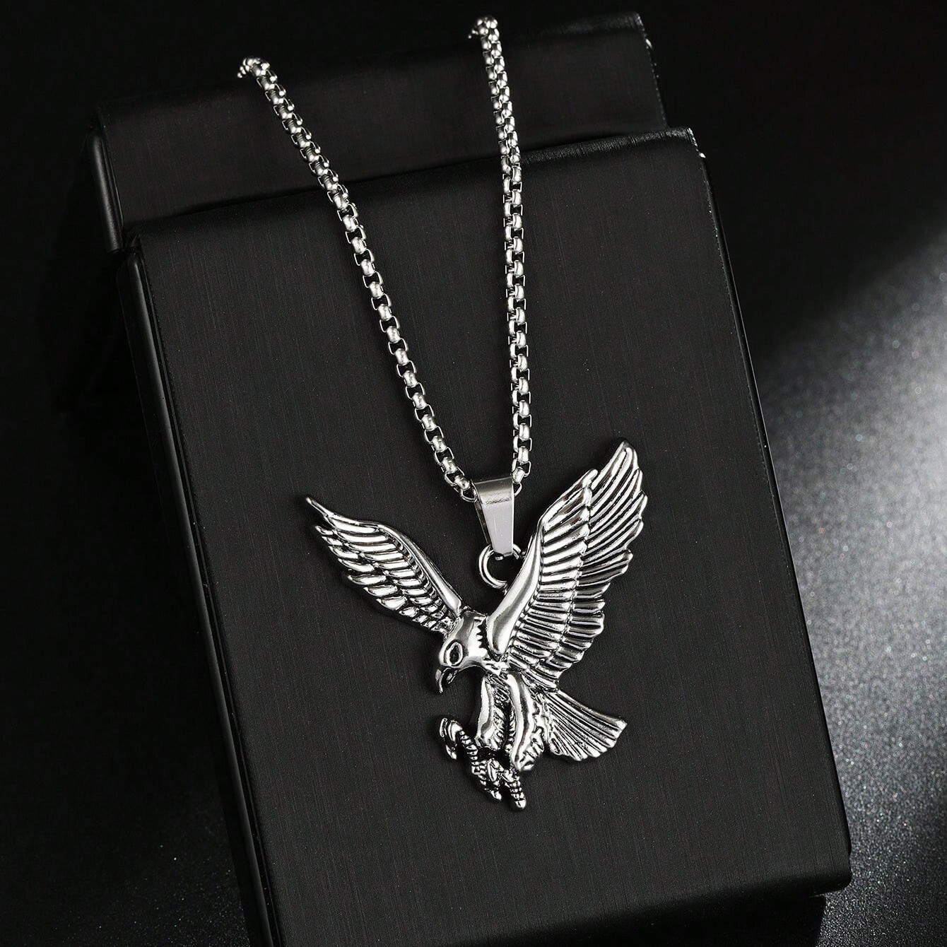 Stainless Steel Eagle Pendant & 3mm 24″ Rolo Chain Hip Hop Fashion Necklace
