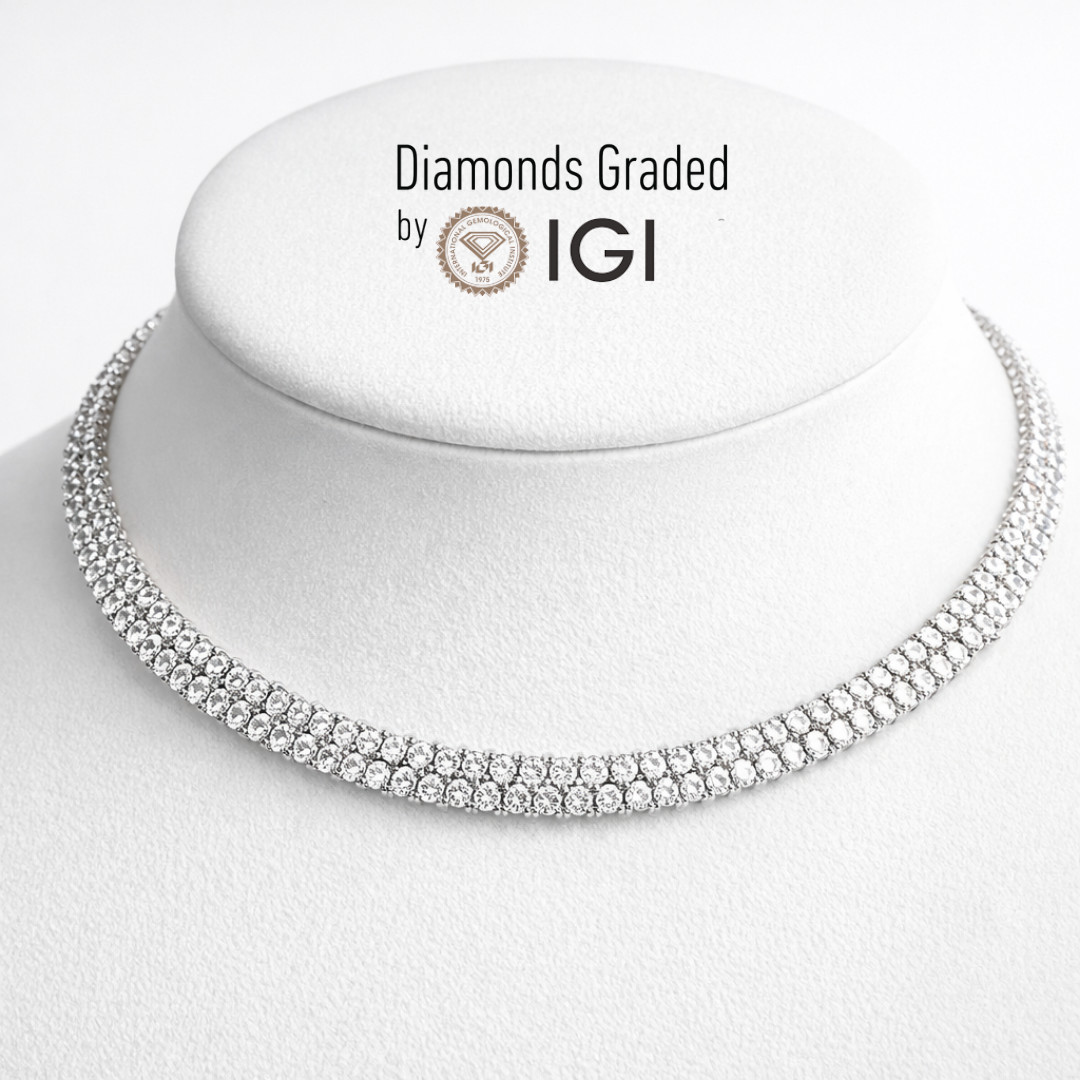 14K White Gold 8.22 Ct Round Cut Natural Diamond Necklace F-G VS2-SI1 IGI