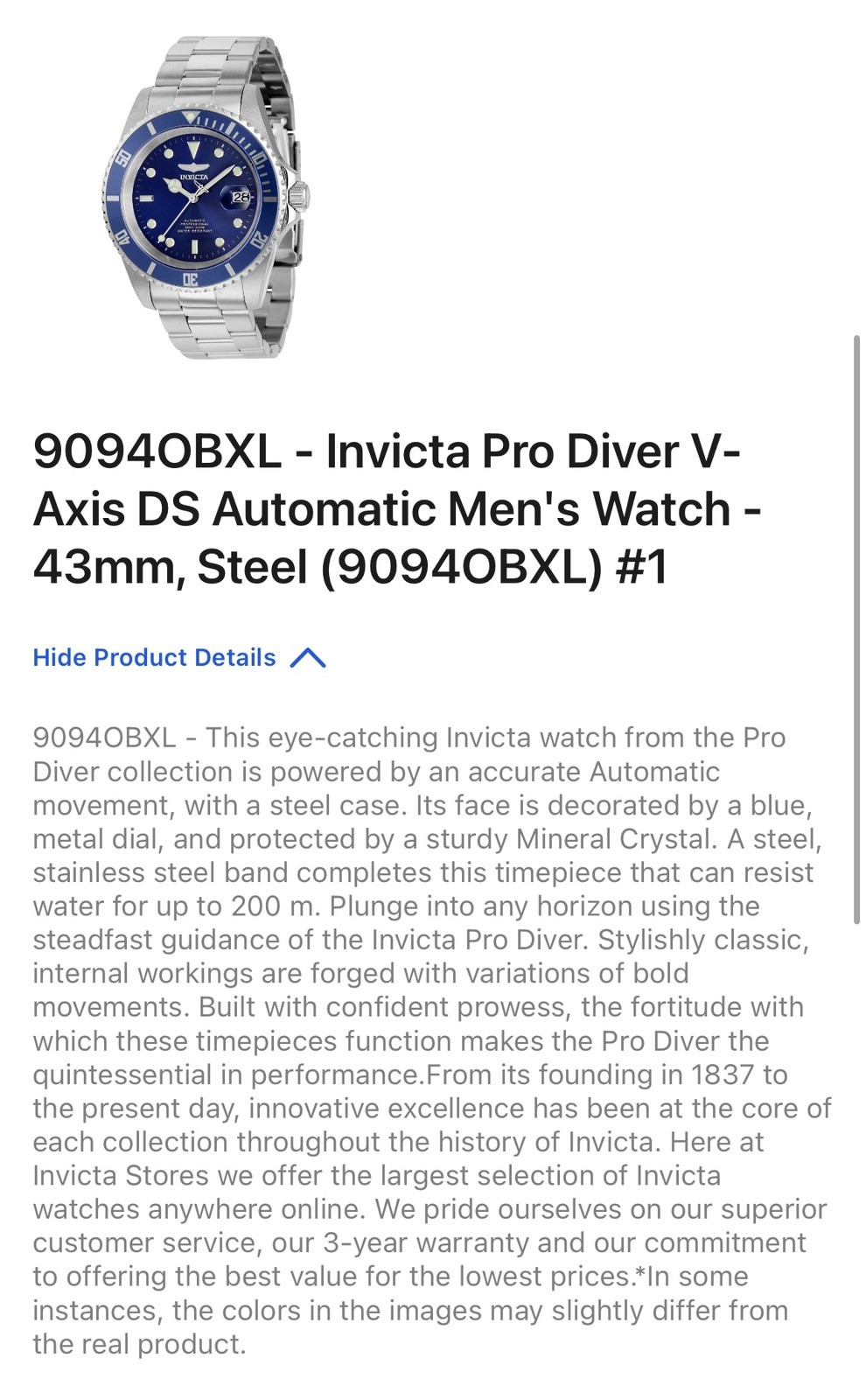 🔥Invicta Pro Diver V-Axis 43mm AUTOMATIC Men’s Watch 9094OBXL