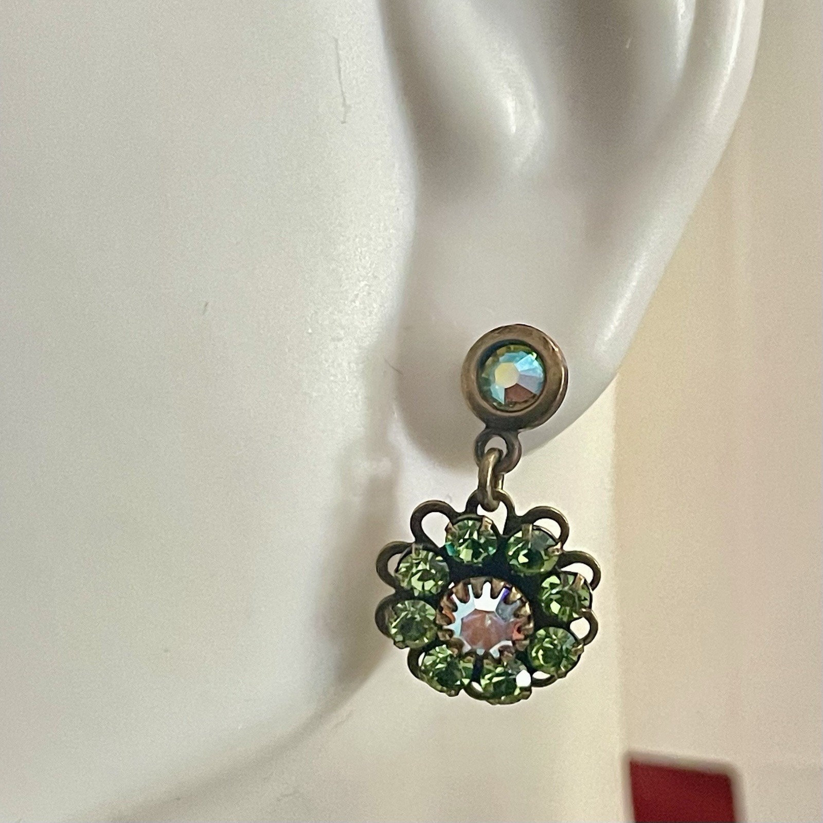 Liz Palacios Dangling Flower Earrings – Peridot/ab Swarovski Crystals POST