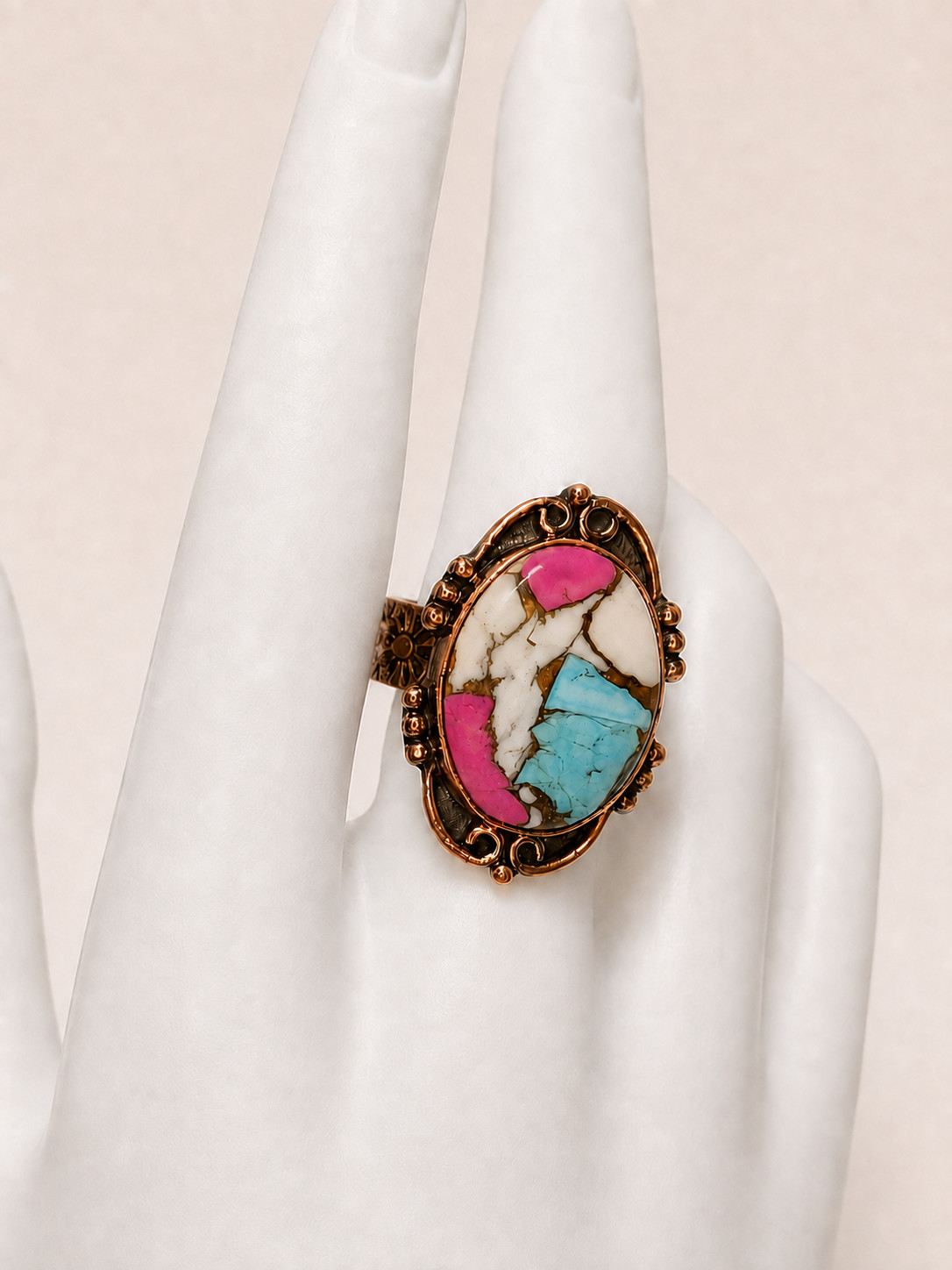 Cotton Candy Turquoise Adjustable Statement Ring