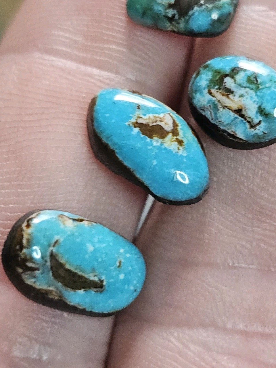 Beautiful Carico Lake Turquoise Robin Egg Blue Cab Lot. 8.05ct. Vintage Natural